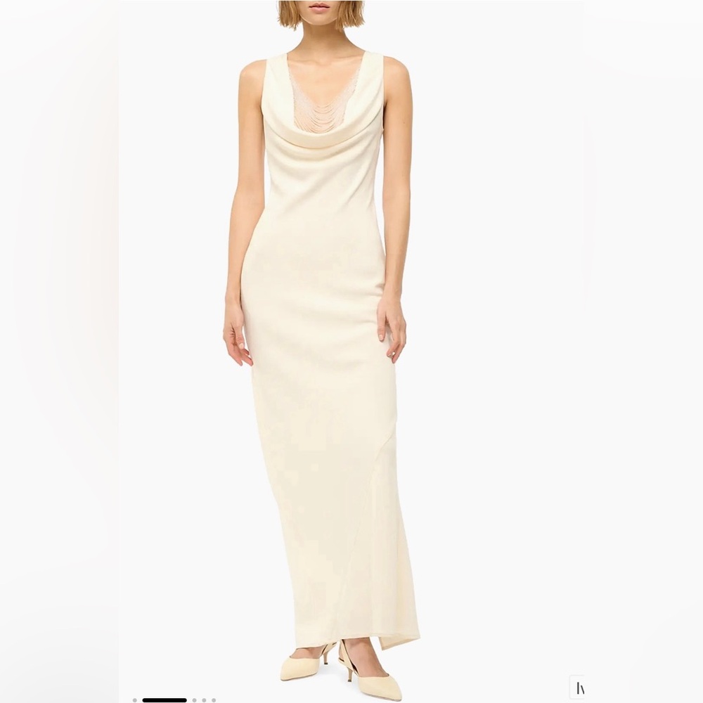 STAUD Gia Ivory Cowl Beaded Dress